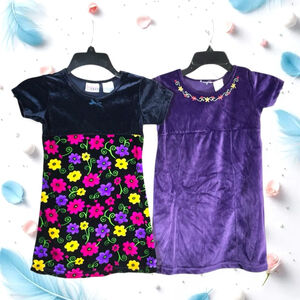 2 Velvety Feel Dresses Basic Image Navy/Floral and Unbranded Purple Girl 6 and 7